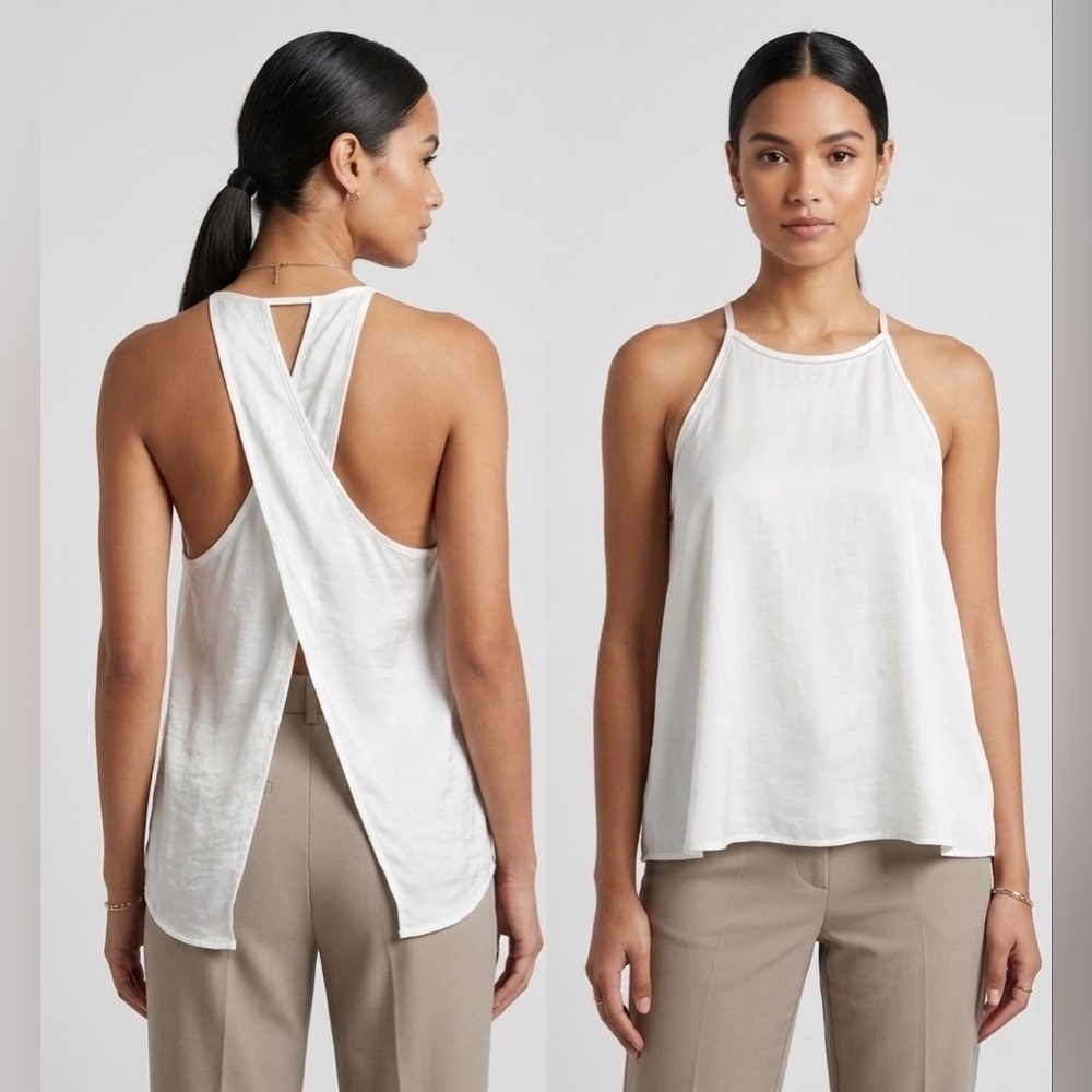 💐🤍White Cross Back Open Back Flowy Tank Top | Sz M Women
